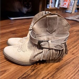 Fringed Tan Leather Ankle Boots